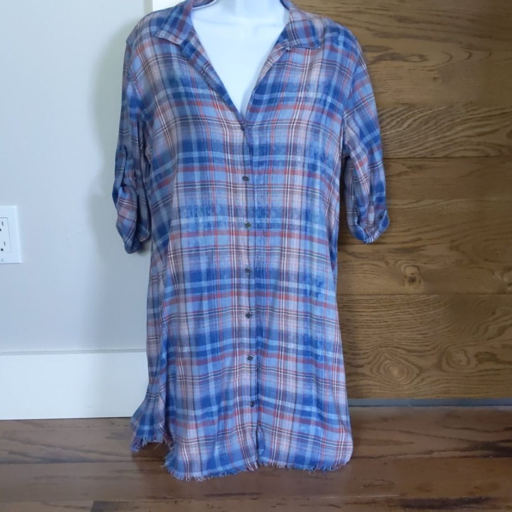 Bella Dahl Plaid Frayed Hem Tunic / Dress
